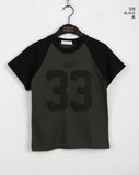 Sec Raglan 33 Color Matching Printed Semi-Crop Short Sleeve T-Shirt