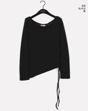 Reugan off-shoulder see-through shirring long-sleeved knitwear