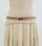 [Two-piece Set] Soche Ribbed Cap Knit Chiffon Skirt Set (Belt Set)