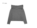 Osen Off-shoulder Stripe Button T-shirt