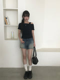 Cannon Layered Shirring Off-Shoulder T-Shirt