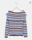 Mina Fold Slim Fit Ribbon Off-Shoulder Color Matching Stripe Knit