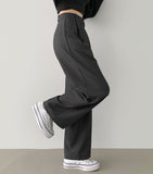 Clip Rayon Blend Span Pin Tuck Wide Slacks Pants