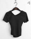 [With Cup] Luke Back Slit Ribbon Strap Short Sleeve T-shirt