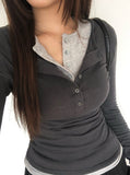 Doa Wool Button Slim Long Sleeve T-Shirt