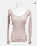 Miak Shirring Off-Shoulder Ribbed T-Shirt