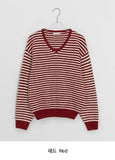 Ttet Stripe Wool V-Neck Knit