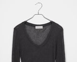 Linu Rib V-neck See-through Long Sleeve T-Shirt