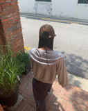 Arring Pretty Motion Lettering Pocket Long Sleeve Hood Zip-Up