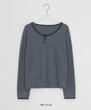 [BAONHAUS] Felts Stripe Henley Neck Long Sleeve Tee