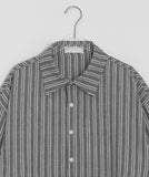 [unisex] Bubblet Stripe Linen Over Short Sleeve Shirt