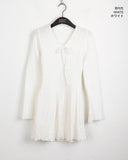 Shining Wool Ribbon Strap Punching Knit One Piece