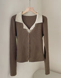 Antore Layered Collar Ribbed Cardigan Knit