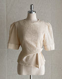 Marisa Short Sleeve Puff Unbalanced Wrap Blouse