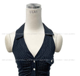 Ronnie Pinstripe Collar Halter Sleeveless