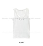 Teak stud cut ribbed sleeveless