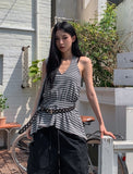 Witty Stripe Flare Halter Sleeveless