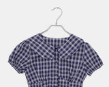 Warden Round Collar Puff Check Blouse