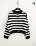 Kiku Stripe Boucle Semi Crop Knit Cardigan