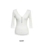 Ringo Button V-Neck Three Quarter T-Shirt