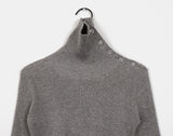 Steep Unbalanced Button Collar Ribbed Knit