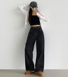 Carpenter Raw Union Jack Patch Stitch Long Wide Denim Pants