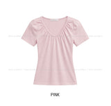 Jenne Shirred V-neck Slim Short Sleeve
