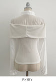 Monta Color Matching Off-Shoulder Knit Layered Shirt