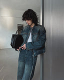 Ocean Washed Stitch Biker Denim Jacket