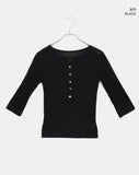 Chugi Button See-through Three Quarter Sleeve T-Shirt