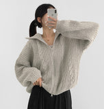 Cable Lulu Two-Way Loose Fit Knit Zip-Up