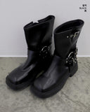 Fournette Western Chain Belt Leather Ankle Middle Boots