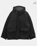 Bhin Big Pocket High Neck Adjust Wool Hood Half Coat