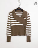Yally Unbalance Diagonal Button Stripe Knit
