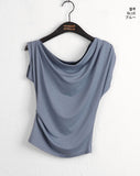 Charba Shirring Unbalanced One Shoulder Sleeveless T-shirt