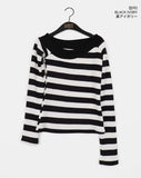 [Brushed Lining] Knockin Stripe One Shoulder Unbalanced Knit T-shirt