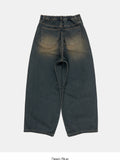 Mud side incision balloon denim pants