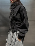 Sunlit strap shirring nylon zip-up jacket