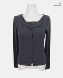 Neon Button Shirring Knit Top Cardigan Set