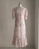 Atyu Pink Flower Shirring Chiffon One Piece