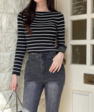 Judielle Stripe Rib Boat Neck Knit