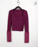 Leman angora fur color matching square neck knit