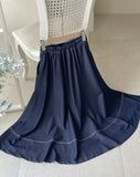 Lopiel Denim Like Banding Flare Long Skirt
