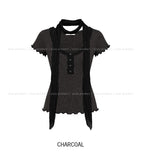 [Scarf SET] Mocha Lace Ribbed Short Sleeve Set