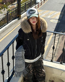 Trisher Raccoon Fur Cut-Out Padded Jumper