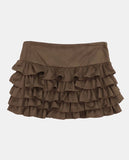 Muen Frill Suede Tiered Mini Skirt