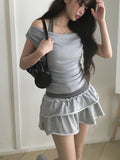 Orin Halter Layered Off-Shoulder Short Sleeve T-Shirt
