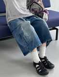 [unisex] Colds Banding Bermuda Big Cargo Denim Pants