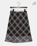 Atin Check Chiffon Lace Ribbon Midi Skirt