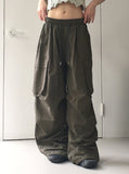 Bakin Nylon Cargo Two-Way Banding Long Wide Jogger Pants